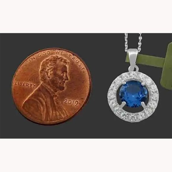 925 Sterling Silver Blue Simulated Sapphire and White  Lab-Created 1.08 Cts Blue & White Sapphire Necklace .925 Sterling Silver